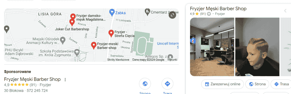 Wizytówka Google Fryzjer Męski Barber Shop w mapach Google